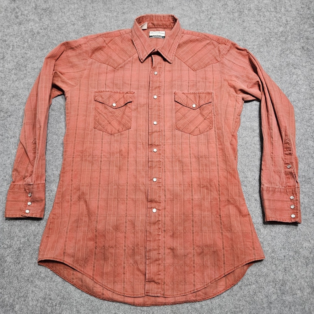 Vtg‎ Silver Collection By Karman Mens Large Western Pearl Snap Red Line Shirt